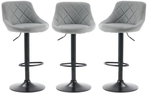 MILLIES DESIGN Set of 3 matching CORDOBA Bar Stools Set with Backrest, Leatherette Exterior, Adjustable Swivel Gas Lift, Black metal parts for Breakfast Bar, PACK OF 3 ! (GREY)
