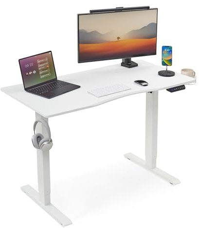 Mondeer Höhenverstellbarer Schreibtisch 120x60 cm, Elektrisch Ergonomischer Stehpult mit 3 Höhen Memory Funktion, Weiß Tischplatte und Rahmen