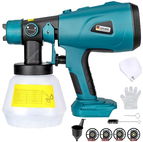 Akku Farbsprühsystem für Makita 18V Lithium-Akku, 200W HVLP Lackierpistole mit 1000ml Behälter, 4 Düsen, 3 Spritzmuster, für Auto DIY-Arbeiten Wände Möbel Zaun(Keine Batterie)