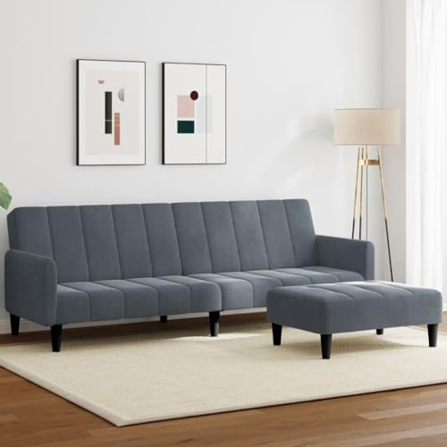 Willood Schlafsofa 2-Sitzer mit Fußhocker Schlafcouch für Wohnzimmer Heimkino Büro, Couch Sofabett Tagesbett Gästebett Dunkelgrau Samt mit Armlehne