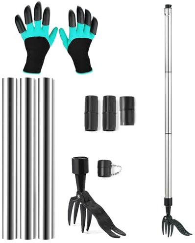 HOINCO Weed Puller Tool,Stand Up Stainless Steel Weeder Hand Tool, Long Handle Garden Weeding Tool with 4 Claws for Easily Pulling Dandelion,Crabgrass,Root Remover,Duty Weed Grabber Picker for Garden