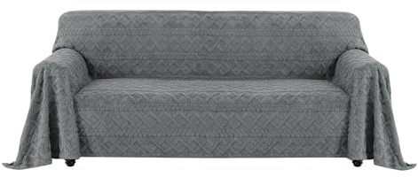 Easy-Going Jacquard Flanell Sofa Couch Überzug 3 4 Sitzer, Rutschfester Sofabezug Sofaschutz Hund Katze, Weiche Sofadecke für Bett, 1 Stück Waschbarer Sofaüberwurf, 203X338 cm/80X133 in, Grau