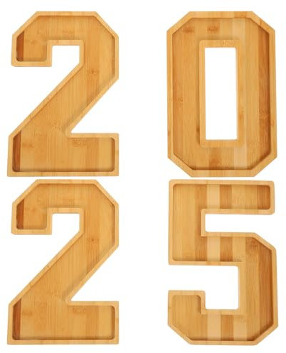 Amosfun Wooden Number Plate Tray 2025 Shape Fruit Cheese Serving for Parties Entertaining