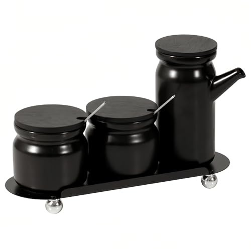 Dowbom Zuckerdose 3er Set, Zuckerdose mit Deckel und Löffel, Zuckerdose, Zuckerdose, Zuckerdose, Zuckerdose (Schwarz,B)