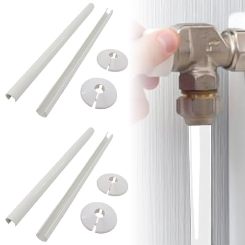 4 Stück Kunststoff-Kühlerrohrabdeckungen weiße Rohrmanschetten, 15 x 300 mm Heizkörperrohr-Dekorationsabdeckungen mit 15 x 55 mm Rohrmanschetten