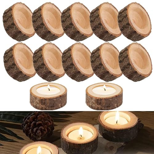 Portacandele in Legno, 12 Pezzi portacandele in Legno Rotondo, Portacandele Rotondo in Legno, Personalizza il Candelabro in Legno, per Matrimoni, Compleanni, Feste, Ornament