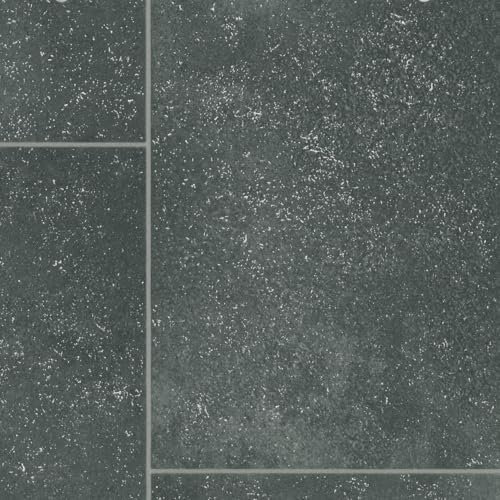 Black Modern Tile Effect Anti-Slip Vinyl Flooring For Kitchen, Bathroom, & Living Room, 2.5mm Thick Cushion Backed Vinyl Sheet, 5 Years Warranty-1m(3'3) X 3m(9'9)-3m²