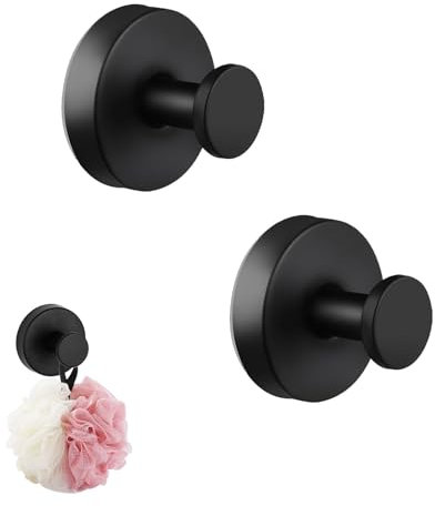 AABDTYYD 2 Gancho Ventosa para Ducha,Ganchos de Acero Inoxidable sin Taladros para Toallas,Ganchos con Ventosa para Colgar en la Ducha para Baño,Ventana,Puerta de Vidrio,Pared (Negro)