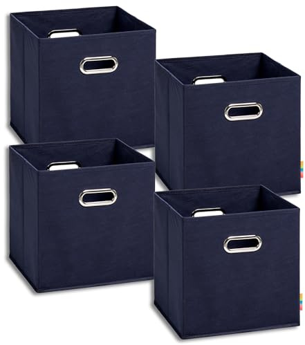 Storanda | 4er Set Aufbewahrungsbox 28x28x28 cm | Beiseitig Breite Griffe | Stabil & Faltbar | Regalbox für Würfelregal | Dunkelblau