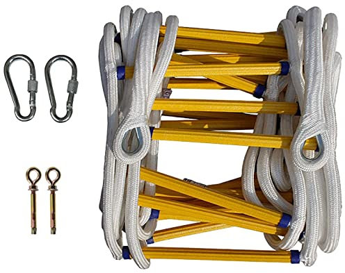 Safety Ladder,Home Fire Escape Rope Ladder, Emergency Safety Rope Ladders, Flame Resistant Rope Ladder with 2 Sphooks/White Rope/9.84Ft