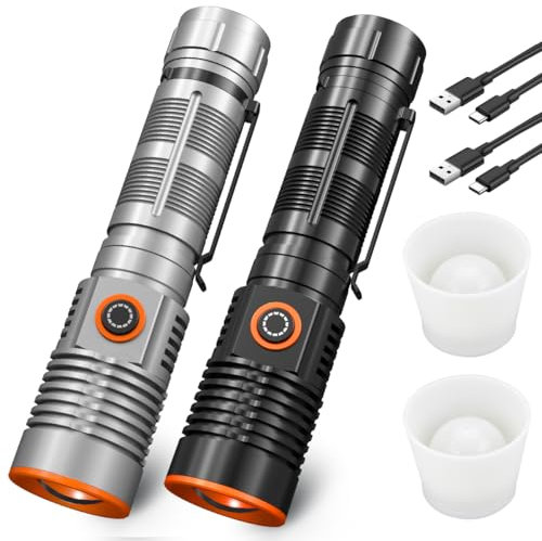 zekbil Super Bright Flashlight 20000 Lumens LED Rechargeable Flashlight with Focus Function Pocket Clip 3 Modes & Magnetic Tail Perfect for Home Camping and Emergency Use