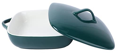 BEBEMOKO Bakeware - Cuenco de arroz de cerámica para hornear, bandeja para hornear, cazuela gratinada con tapa, cuenco de frutas, plato cuadrado para pan de cabaña, kit de horno de masa madre para