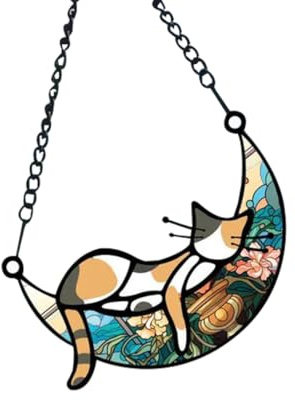 Acrylic Window Hanging Cat, Cat Suncatchers for Windows Hanging, Sun Catchers Indoor Window Sleeping on Moon Suncatcher Decorations Acrylic Decor for Home