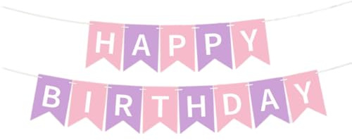 Kiyanest Pastell-Geburtstagsbanner – Rosa & Lila Happy Birthday Girlande für Partydekoration, Wiederverwendbare Hängende Wimpelkette für Kinder & Erwachsene, Indoor & Outdoor