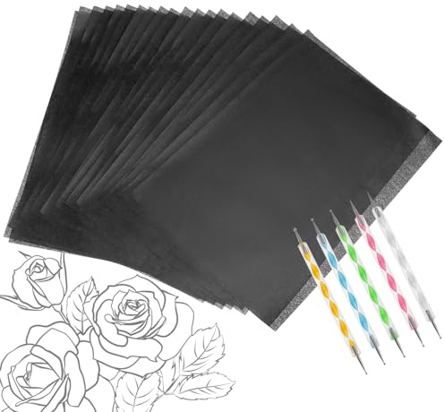 QWORK® Lot de 200 Feuilles de Papier Carbone A4 Noir avec 5 Stylets Double Face pour Traçage sur Tissu, Bois et Toile