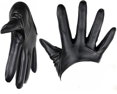 LEEQ Leder Half Palm Short Handschuhe Unisex Gothic Full Finger Handschuhe PU Leder für Tanz Männer/Damen Handschuh Performance Kleid Schwarz