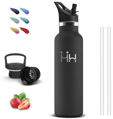 Gourde, 500ml Gourde Isotherme, Anti Fuite, Bouteille Inox, Double Isolation, Gourd Paille, 24h Froid & 12h Chaud, Bouteille Metal, Gourd sans Bpa, Reutilisable, pour Bureau, Voyage, Camping, École