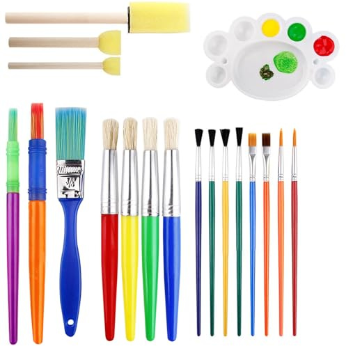 26Pcs Kids Paint Brushes Set, Assorted Colorful Paintbrushes for Children, Preschool & Toddler Art Supplies, Washable and Reusable Art Brushes for School Crafts, Painting, DIY Projects