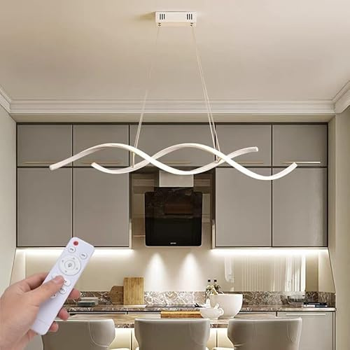 Lampadario LED Moderno 54W Dimmerabile con Telecomando | Luce Calda Naturale Fredda 3000K–6400K | Design Ondulato Regolabile Bianco/Nero | Sospensione Elegante per Cucina Sala Soggiorno (Bianco)