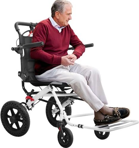 gihusrzx 20-Inches Portable Folding Transport Wheelchair, Ultra-Light Lightweight Wheelchair (Only 14lbs) with Telescopic Handle, Wheelchairs for Adults and Seniors, Supports 120kg White M