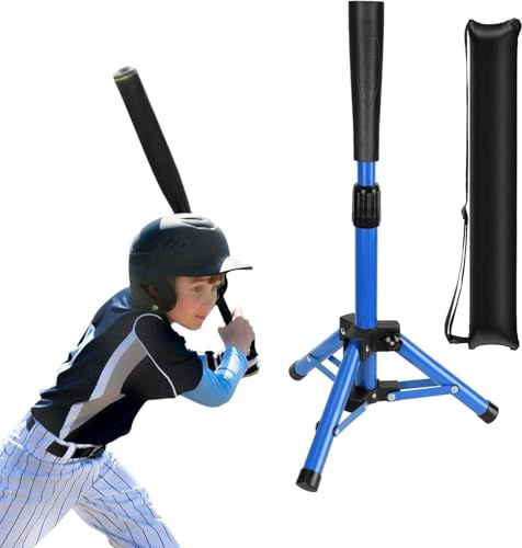 Hikeen Baseball Tee for Kids, Baseball Tee Baseball Batting Tee for Kids Softball & Baseball Practice Tee Easy Adjustable Height Portable Hitting Tee with Carry Bag-Blue
