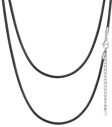 ChainsHouse Läderkedja män kvinnor halsband 1,5/2/3 mm flätad konstläderkedja svart vattentät läder vaxkedja med karbinhake läderhalsband för födelsedag, längd 41–76 cm, 76cm/30'', Rostfritt stål