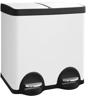 JM ·YIPENG Cubo de basura con 2 compartimentos, 40 litros, 2 x 20 l, sistema de separación de basura de 40 l, cubo de basura doble, cubo de basura con pedal para materiales reciclados y residuos