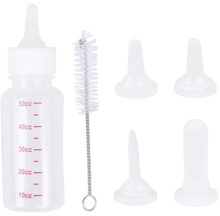 Kisangel Pet Nursing Bottle Transparent Silicone PP Feeding Bottles with Replacement Nipples for Newborn to Large Pets and Cleaning Brush Portable for Puppy Kitten Rabbit