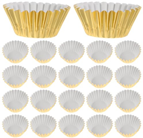 CONGARTENO Capacillos De Papel Aluminio Para Cupcakes Mini Tamaño, Moldes Para Mini Pasteles, Resistentes Al Aceite, Color Dorado, 500 Unidades, Para Repostería Casera y Horneado Profesional