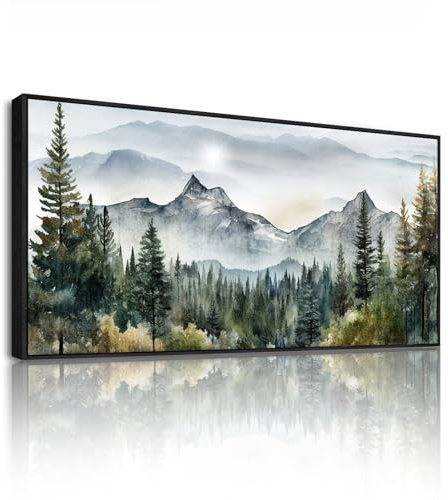 SERIMINO Modernes Wandbild mit Rahmen Berge Wald Leinwand Bilder 50x100 cm | Landschaft Wanddeko, Hd Druck, Stabiler Holzrahmen, Einfache Montage, Mehr Größen, Vielseitig Einsetzbar Als Geschenk