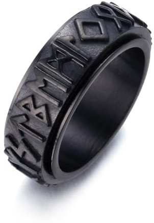 Halukakah Herren Wikinger Drehring – 24K Vergoldet/Rhodiniert – Hypoallergen aus Titanstahl (Nickel/Blei/Cadmiumfrei) – Stresslindernder Ring mit Nordischen Runen – Geschenkbox Enthalten
