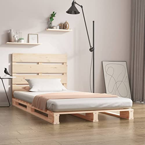 Mandloder Massivholzbett 90x190 cm Kiefer, Einzelbettrahmen mit Lattenrost, unbehandeltes Kiefernholz, modernes Design, Robustes Holzbett für Schlafzimmer, 3FT Single