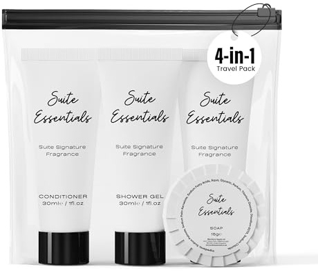 Suite Essentials 10 x 4-in-1 Travel Toiletries Multipack - Soap, Shower Gel, Shampoo, Conditioner - Ideal For Hotels, Guest Rooms, Airbnb & Hospitality, Bulk Buy Pack of 10 Mini Toiletries Multipack