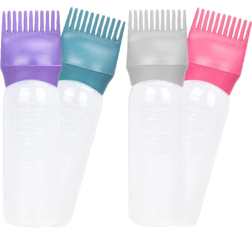 GANAZONO 4 Botellas Aplicadoras para Limpieza en Seco del Cabello con Peine para Raíces, Material Pp Ligero y Distribución Uniforme del Color para Tratamientos de Belleza en Casa