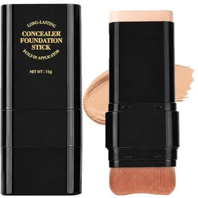 EONFAVE Foundation Stick mit Pinsel, Full Coverage Concealer Stick, Double Head 2-in-1 Make Up Stift, Wasserfestes, Soft Matte Makeup Finish, Cream Foundation Stift für Alltag und Reise(02 Natürlich)