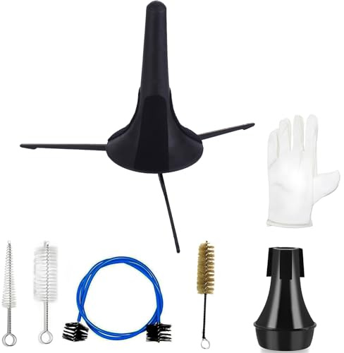 Sistemi di pulizia per tromba, 7 strumenti essenziali con gambe staccabili, spazzole silenziose per proteggere e curare lo scivolo, per esercitarsi e per fare pratica con la sordina per tromba