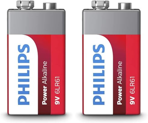 PHILIPS Pila Alcalina 9V - 6LR61-5 Años de Vida Útil - 550mAh (Paquete de 2)