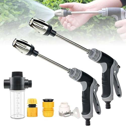 Power Jet Pistola ad alta pressione, idropulitrice telescopica per tubo da giardino con schiuma - Regolabile a 360° e portata 6-10m - Idropulitrice in alluminio per auto, terrazzo, giardino (2 pezzi)