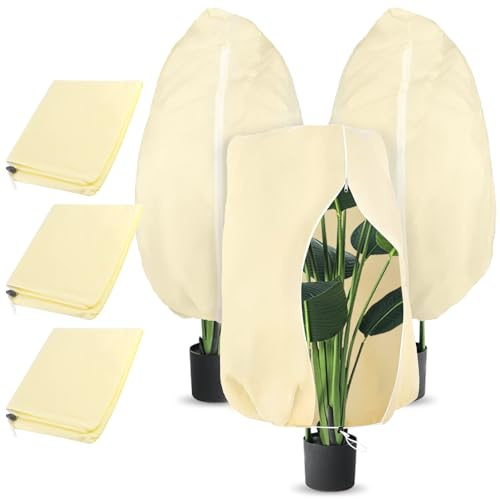 3 Pièce 100x80cm Voile Hivernage Plante Exterieur avec Fermeture Éclair | Indéchirable, 70g/m² Réutilisable Protection Hivernale pour Plantes, Housses de Protection pour Plantes pour Palmiers