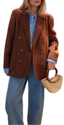GFZMF randig kavaj för kvinnor lös passform Notch Lapel vintage brittisk stil kontor