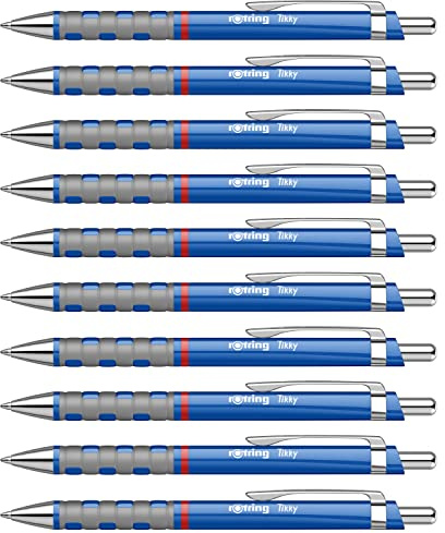 rOtring Tikky-Kugelschreiber | blaue Tinte | mittlere Spitze (1,0 mm) | blauer Schaft | federleicht mit gummiertem Soft-Touch-Griff | 12 Stück