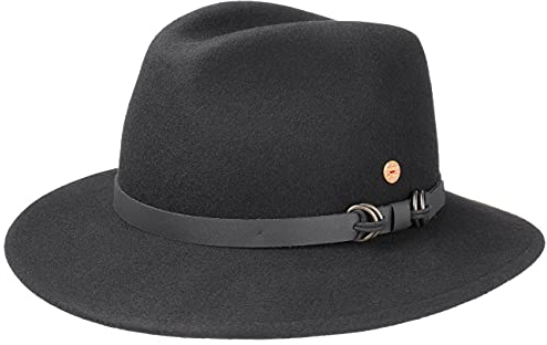 Mayser Baron Georgia Wool Outdoorhut Herren - Made in The EU Rollhut Wollhut Reisehut mit Lederband, Lederband Winter Frühling-Sommer Herbst-Winter - 60 cm schwarz