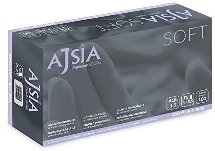 GUANTI AJSIA SOFT IN NITRILE SENZA POLVERE MONOUSO CONF. 100PZ TAGLIA L