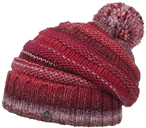 LIERYS Fauske Bommelmütze Damen Herren Pudelmütze mit Schurwolle Made in Germany Gestrickt Oversize Wollmütze Herbst Winter rot One Size