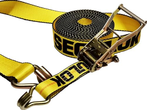 SECULOK 2 x 27' Heavy Duty Ratchet Tie Down Straps w/Double J Hooks, 3,333 Lbs WLL Cargo Control for Trucks & Trailers, 2 Inch Durable Straps for Motorcycle, ATV & Boat Transportation, 1 Pack