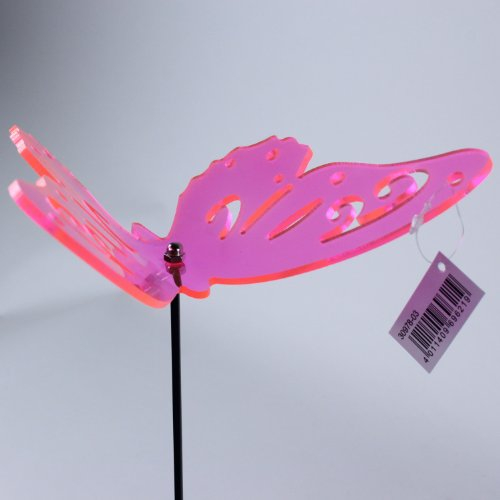 fluoreszierender Schmetterling am Stab Gartenstab Gartenstecker, Acryl, pink