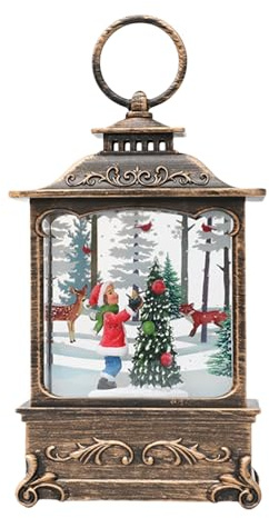 Aznever Laterne Mit Rotierender Schneekugel und Weihnachtsszene - Weihnachtliche Wirbelnde Schneekugel-Laterne