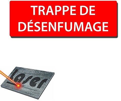 Plaque gravée autocollante 30x10 Trappe de désenfumage fond rouge
