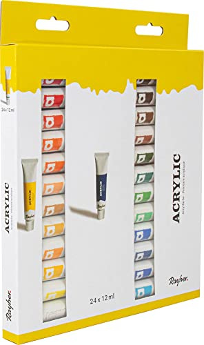 Rayher 38926000 Set Pinturas acrilicas, 12mlx24 Colores. para Artistas Principiantes y Expertos.