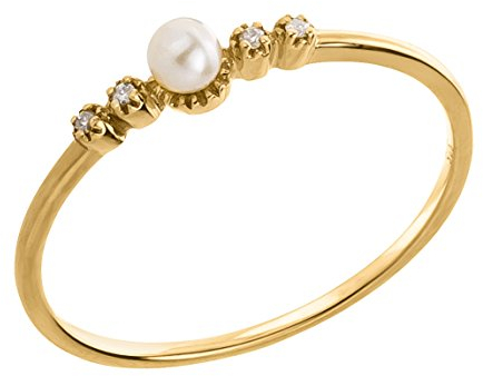 Ardeo Aurum Damenring aus 375 Gold Gelbgold mit 0,02 ct Diamant Brillant 3,5 mm Perle Süßwasserperle Vorsteckring Stapelring
